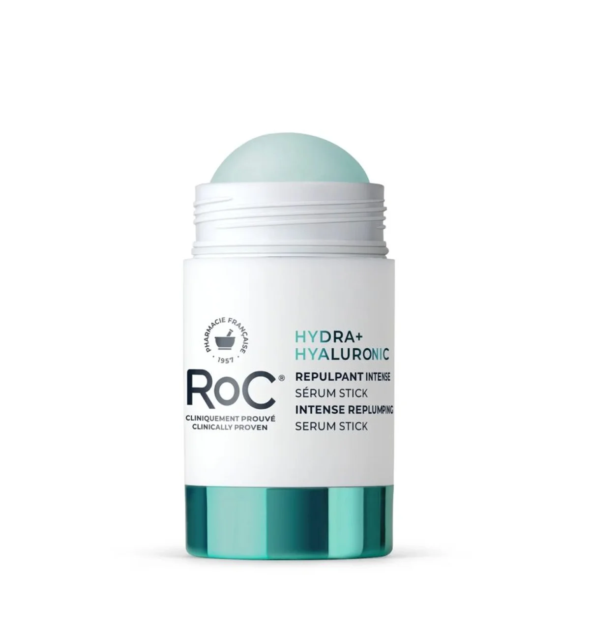 Close-up of RoC serum stick packaging and cap detail